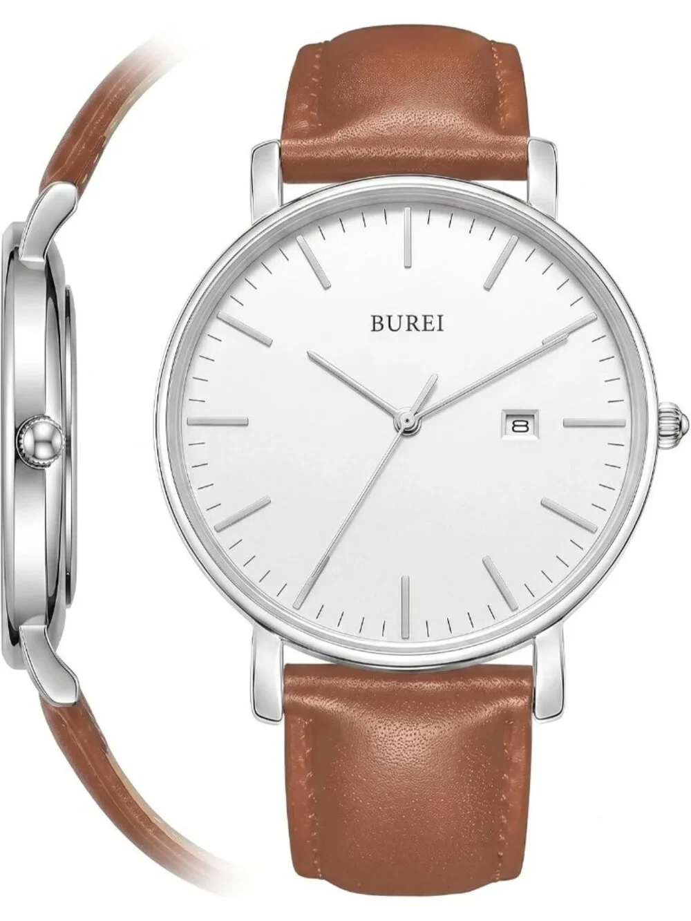 Men's Silver Brown Ultra Thin Minimalist Analog Waterproof Casual Wrist Watch
